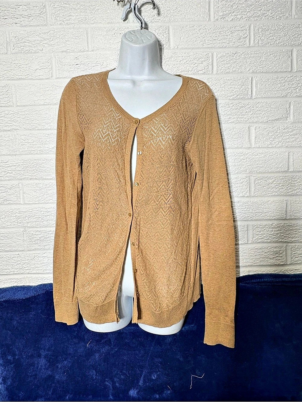 LOFT Geometric Knit Cardigan in Brown Size Small Like New